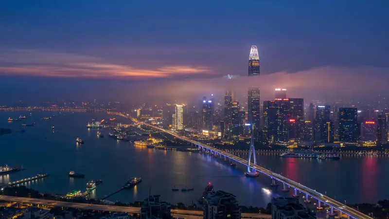Greater Bay Area skyline at blue hour — Latest Byte China Innovation Tour
