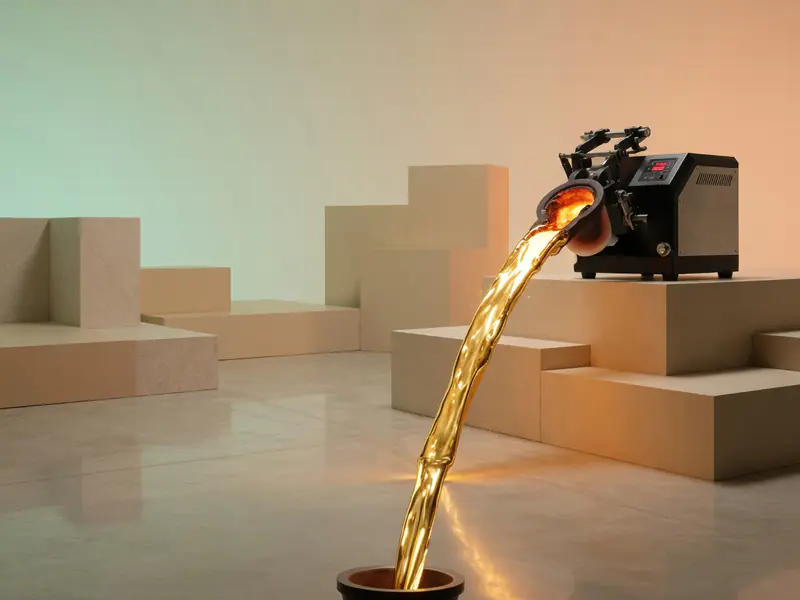 Jewelry casting machine pouring molten metal — product-hero stage